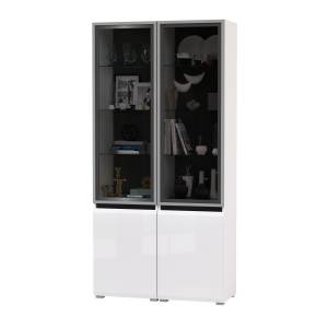 Горка Сидней из двух шкафов-витрин цвет белый/чёрный/МДФ белый глянец