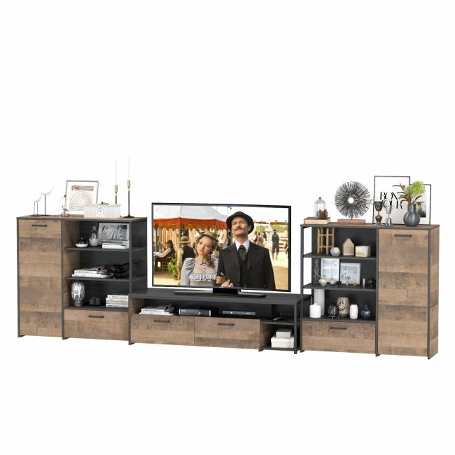 Два комода с одним ящиком и дверкой и ТВ-тумба Трувор цвет дуб гранж песочный/интра Два комода с одним ящиком и дверкой и ТВ-тумба Трувор цвет дуб гранж песочный/интра