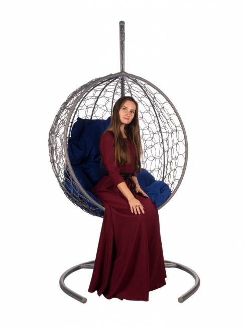 Подвесное кресло из ротанга "Kokos Gray" синяя подушка Подвесное кресло из ротанга "Kokos Gray" синяя подушка