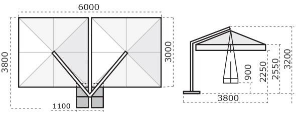 Зонт профессиональный двухкупольный 3х6 м Wood Double имитация ироко, слоновая кость 3000х6000 мм