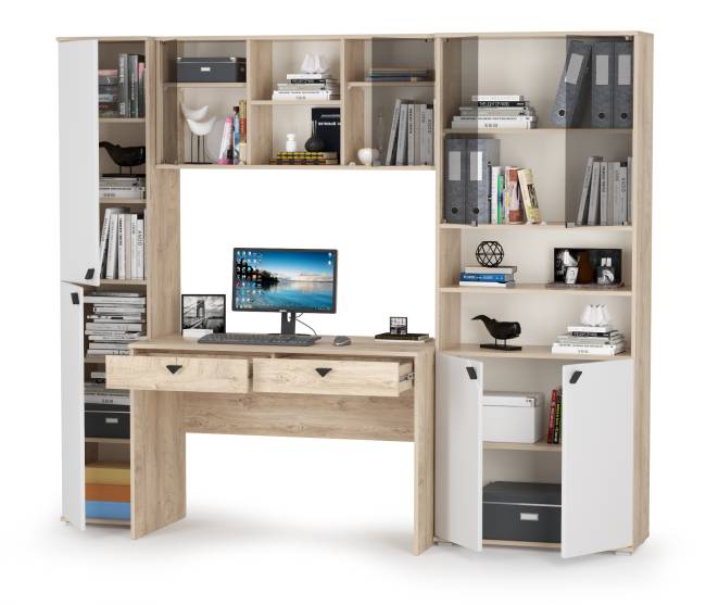 Бостон домашний офис № 31 цвет дуб эндгрейн элегантный/фасады МДФ милк рикамо софт