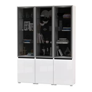 Горка в гостиную с с тремя стеклянными дверками Сидней 13.201 цвет белый/чёрный/МДФ белый глянец