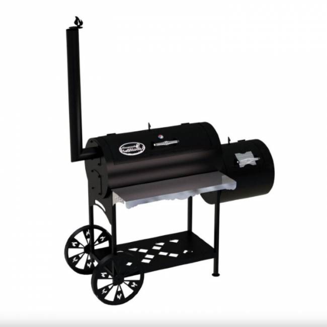 Гриль-Смокер XXL, из стали толщиной 4 мм, с топкой справа, в термостойкой покраске