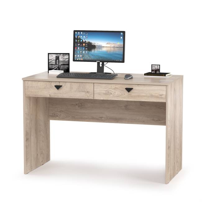 Компьютерный стол с полкой и стеллажом со стеклом Бостон цвет дуб эндгрейн элегантный/фасады МДФ милк рикамо софт