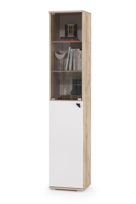 Компьютерный стол с полкой и стеллажом со стеклом Бостон цвет дуб эндгрейн элегантный/фасады МДФ милк рикамо софт