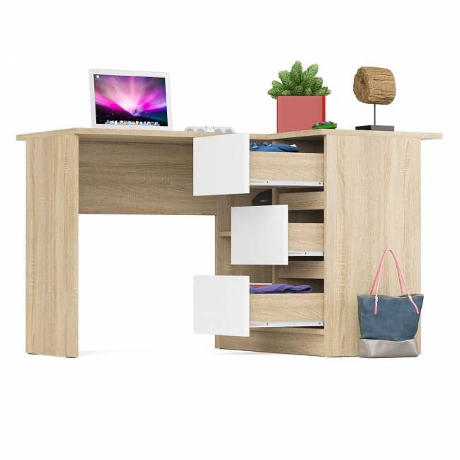Угловой компьютерный стол Мори МС-16 правый цвет дуб сонома/белый