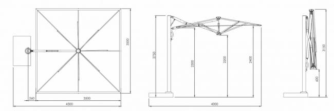Зонт профессиональный 3.5х3.5 м Astro Carbon графит, слоновая кость 3500х3500 мм