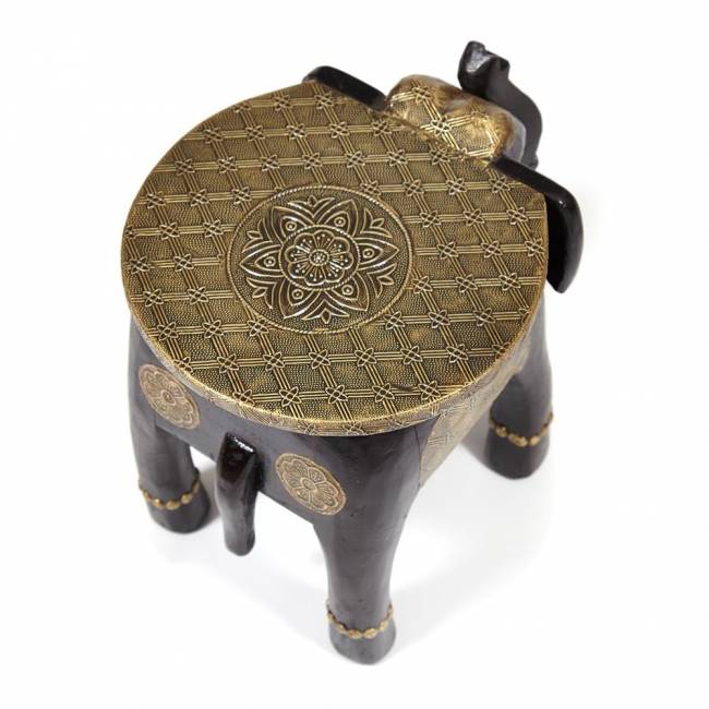Столик Secret de Maison Голден Слон/Golden Slon (мод. ND-006) массив манго/алюминий, 40х30х31см, коричневый/чеканка этническая роспись дерево манго/латунная чеканка