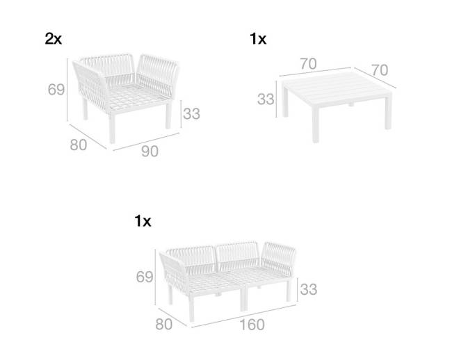 Комплект пластиковой мебели Portofino Lounge белый, темно-серый