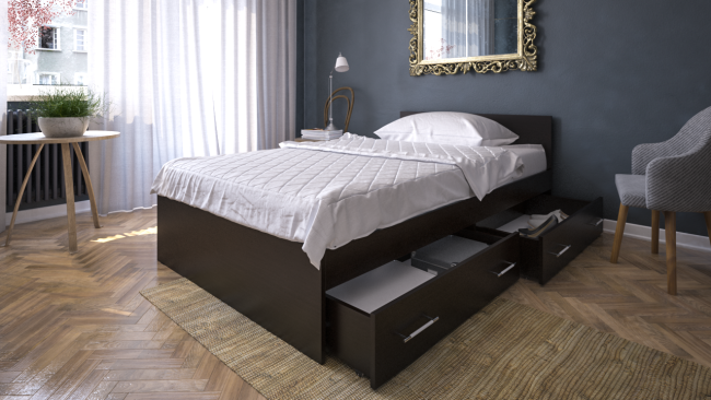 Кровать с ящиками Стандарт 1200 цвет венге Кровать с ящиками Стандарт 1200 цвет венге