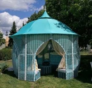 Павильон со встроенными диванами "Восток", плетеный, бирюзовый