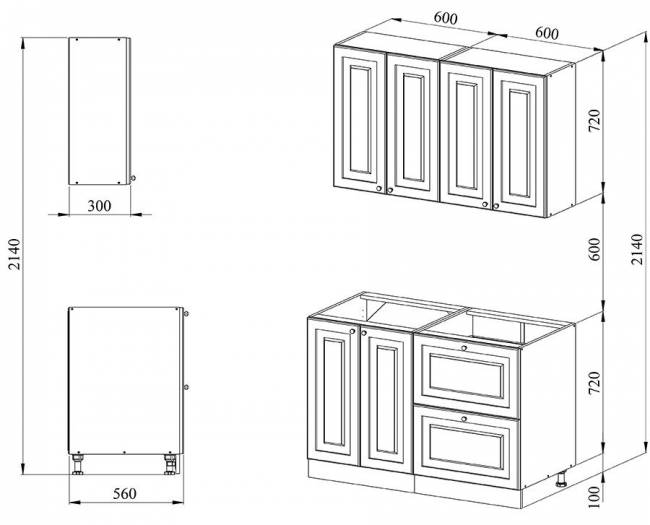 Кухня 1.2 х 2.32 м, массив сосны, эмаль