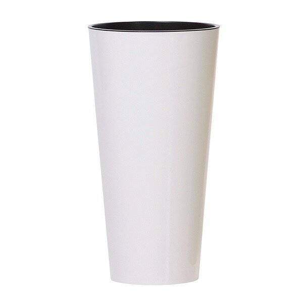 Кашпо для цветов "Prosperplast Tubus Slim Shine", белый, 27+15л Кашпо для цветов "Prosperplast Tubus Slim Shine", белый, 27+15л