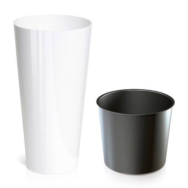 Кашпо для цветов "Prosperplast Tubus Slim Shine", белый, 27+15л Кашпо для цветов "Prosperplast Tubus Slim Shine", белый, 27+15л