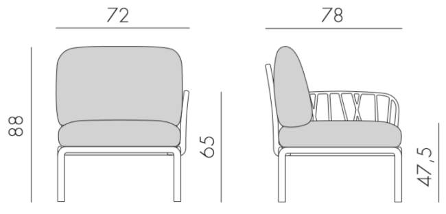 Модуль правый/левый пластиковый с подушками Komodo Elemento Terminale DS/SX тортора, розовый 745х780х900 мм