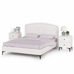 Кровать 1600 с ортопедическим основанием Валенсия и две тумбочки цвет белый шагрень