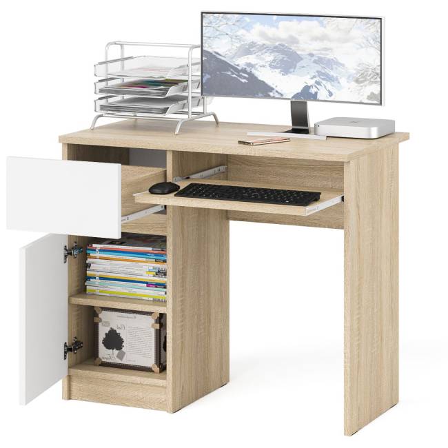 Стол компьютерный Мори МС-1 левый цвет дуб сонома/белый