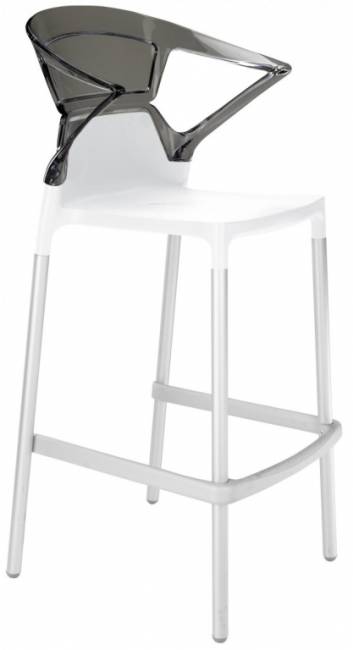 Кресло пластиковое барное Ego-K Bar сатинированный алюминий, белый, дымчатый 560х550х1100 мм