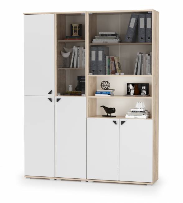 Набор стеллажей Бостон № 48 цвет дуб эндгрейн элегантный/фасады МДФ милк рикамо софт