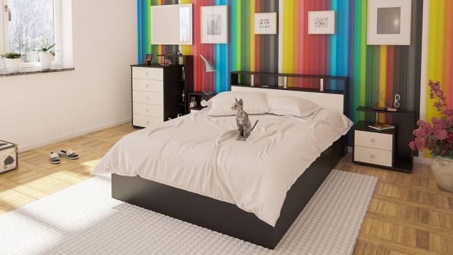 Кровать 1400 Камелия + две тумбы цвет венге/дуб лоредо