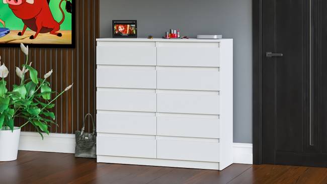Комод высокий на десять выдвижных ящиков Мори МК1200.10 цвет белый