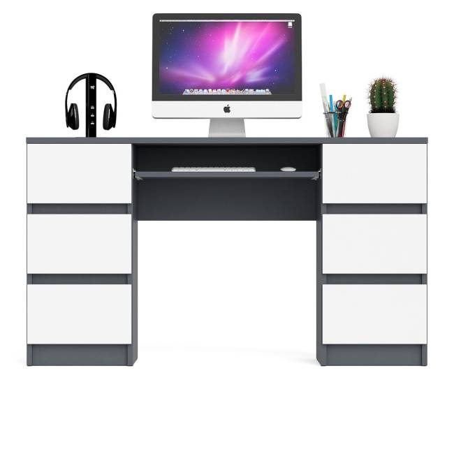 Компьютерный стол с двумя тумбами Мори МС-2 цвет графит/белый
