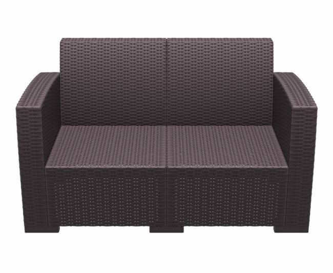 Диван пластиковый плетеный двухместный с подушками Monaco Lounge коричневый 1400х790х790 мм