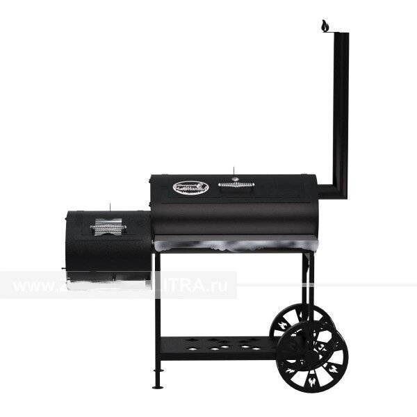 Гриль-Смокер XL, из стали толщиной 5 мм, топка слева, в термостойкой покраске