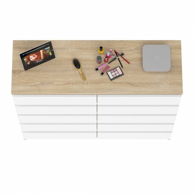 Комод высокий на десять выдвижных ящиков Мори МК1200.10 цвет дуб сонома/белый