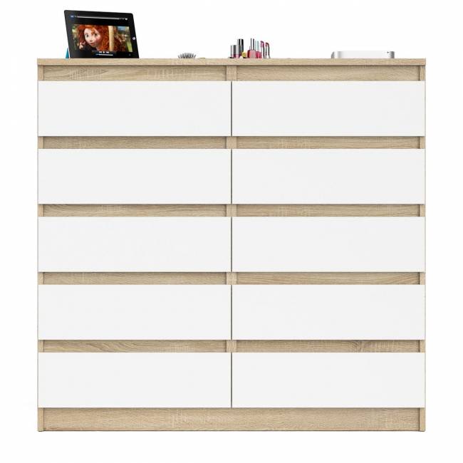Комод высокий на десять выдвижных ящиков Мори МК1200.10 цвет дуб сонома/белый