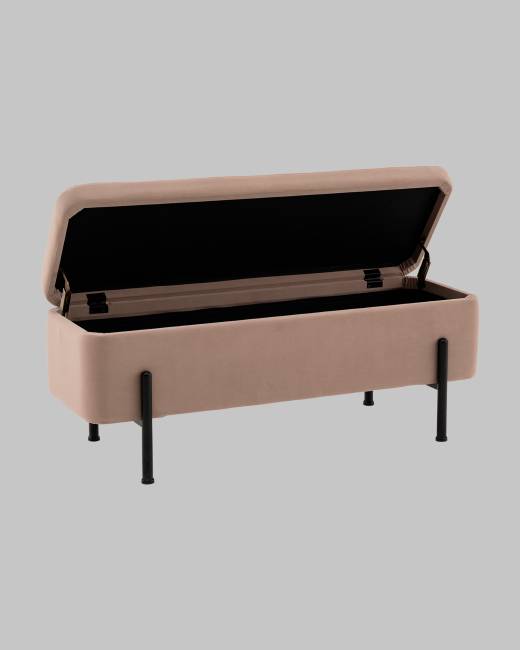 Банкетка Болейн с ящиком велюр бежевый черные ножки