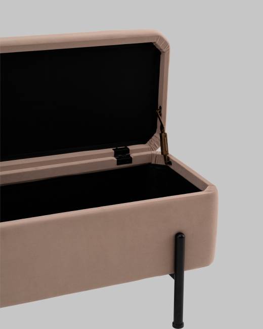 Банкетка Болейн с ящиком велюр бежевый черные ножки
