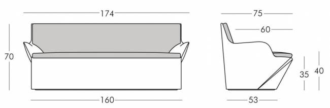 Диван пластиковый Kami Yon Standard 1740х750х700 мм