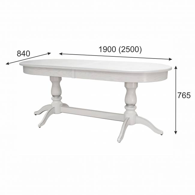 Стол обеденный Тарун 5 раздвижной белый/серебро 190/250*84