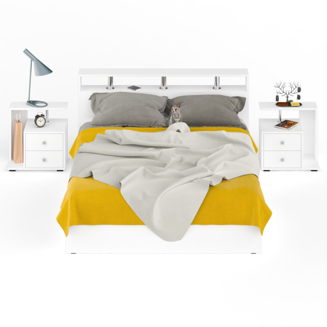 Кровать 1600 Камелия + две тумбы цвет белый