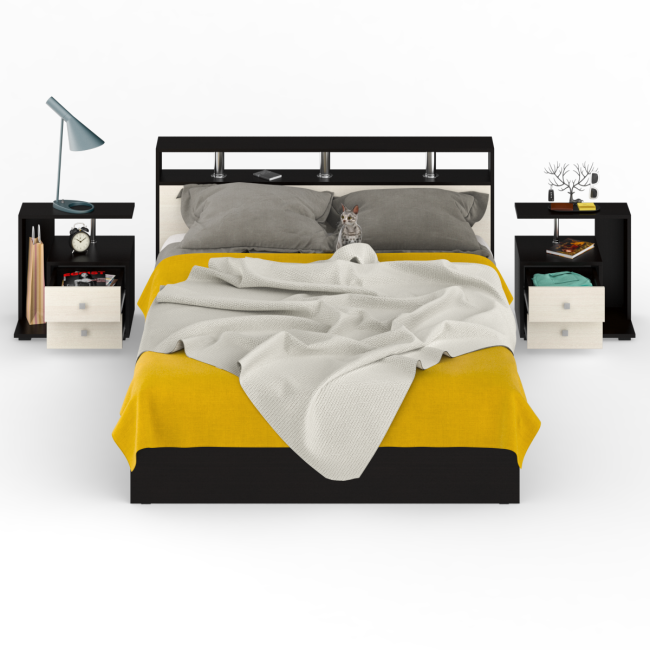 Кровать 1600 Камелия + две тумбы цвет венге/дуб лоредо