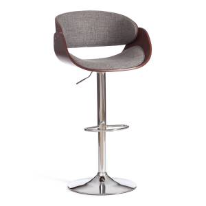 Стул барный Ландо/Lando (мод.4036) металл/дерево/ткань, 59х51х93-114см, высота сиденья 62-83см, серый/орех/хром, Аймкаса 28 орех темный, серый металл/дерево/ткань