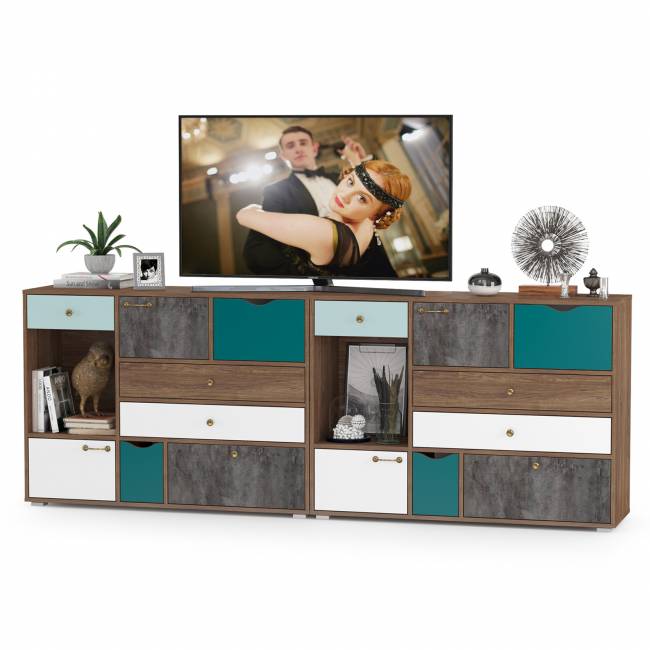 Две тумбы-комода Вайс цвет морское дерево винтаж/камень тёмный/бензин/мята/белый премиум