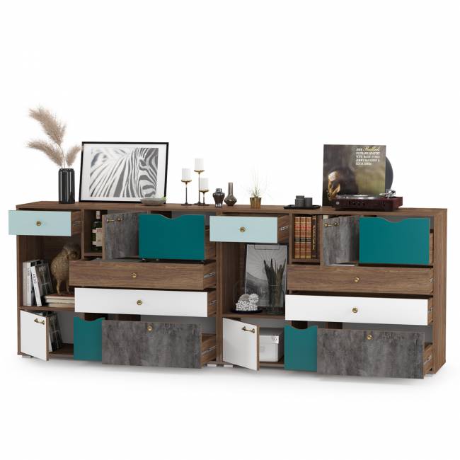 Две тумбы-комода Вайс цвет морское дерево винтаж/камень тёмный/бензин/мята/белый премиум