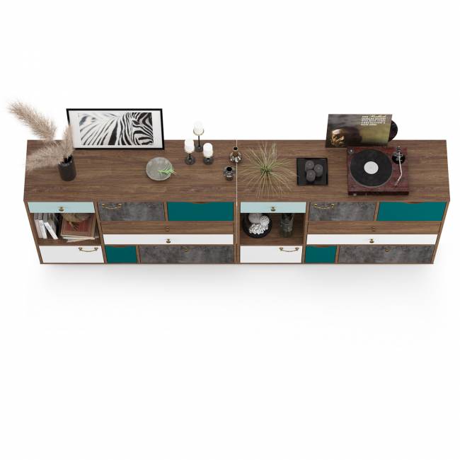 Две тумбы-комода Вайс цвет морское дерево винтаж/камень тёмный/бензин/мята/белый премиум