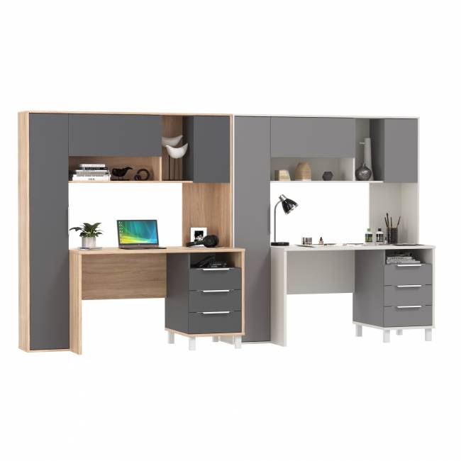 Два рабочих стола с надстройкой Комфорт 12.95N цвет белый премиум/серый шифер/дуб сонома/тёмно-серый