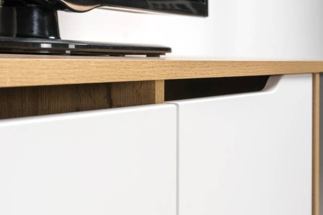 Тумба под ТВ Вайс 13.270.01 цвет дуб золотой/тёмно-серый/МДФ милк софт