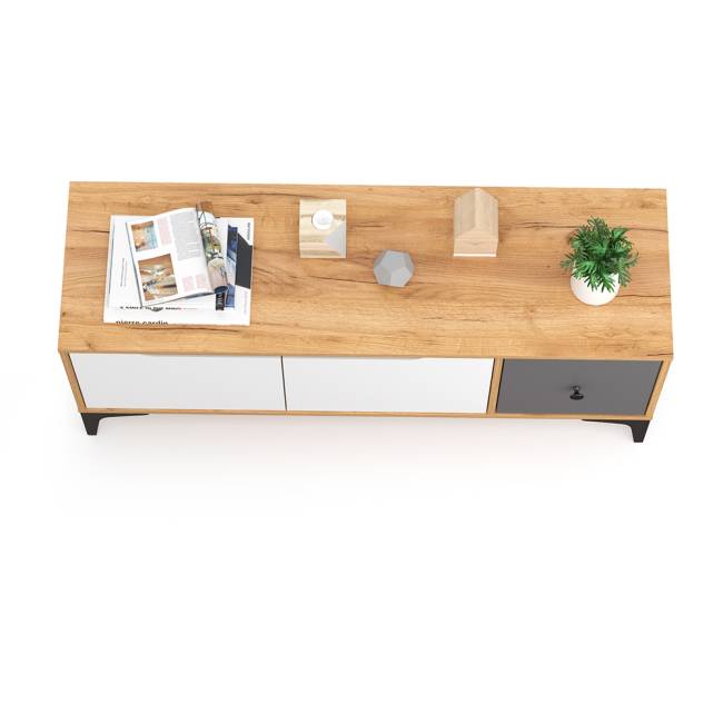 Тумба под ТВ Вайс 13.270.01 цвет дуб золотой/тёмно-серый/МДФ милк софт