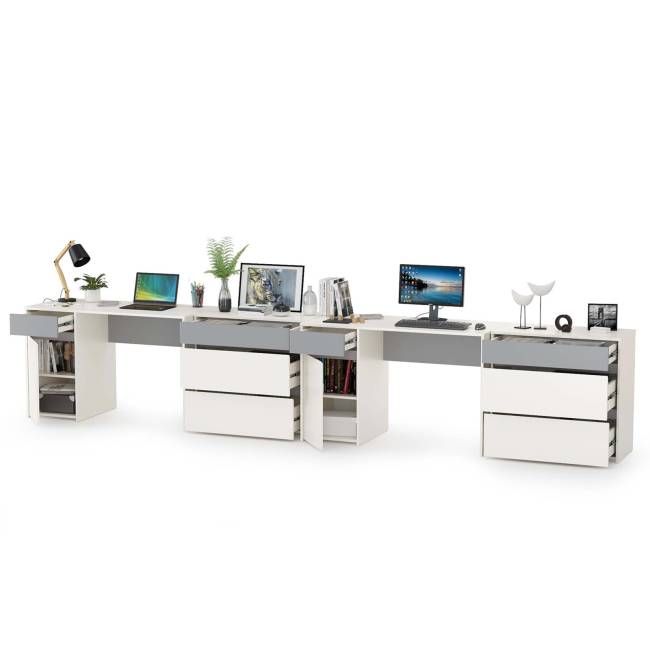 Два письменных стола и два комода Торонто цвет белый шагрень/стальной серый