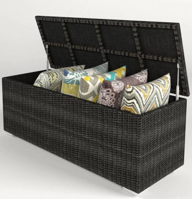 Сундук для подушек большой "Севилья", из искусственного ротанга, серый, темно-серый.