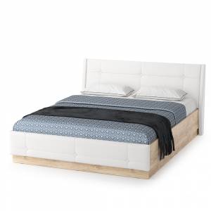 Кровать Муссон 11.28 цвет дуб эндгрейн элегантный/искусственная кожа белая