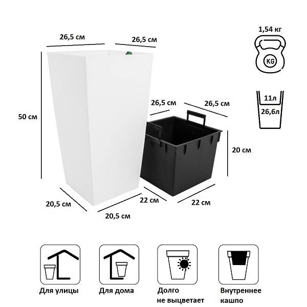 Кашпо для цветов URBI SQUARE DURS265-S449 белый 2 предмета 11 и 26.6л Кашпо для цветов URBI SQUARE DURS265-S449 белый 2 предмета 11 и 26.6л