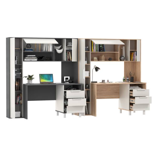 Два компьютерных стола с пеналом и тумбой Комфорт 12.95N цвет дуб сонома/белый/тёмно-серый/белый премиум