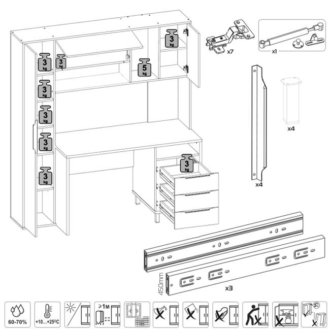 Два компьютерных стола с пеналом и тумбой Комфорт 12.95N цвет дуб сонома/белый/тёмно-серый/белый премиум