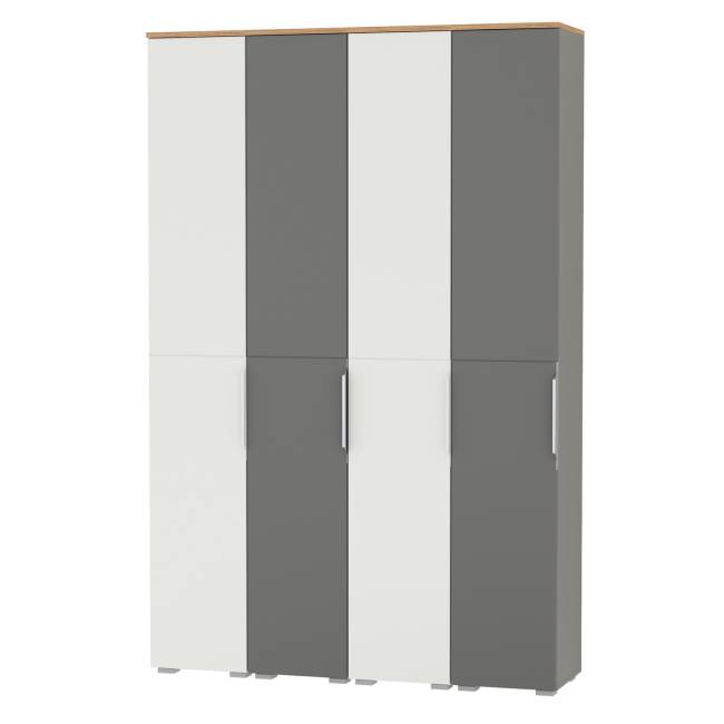 Мебельная стенка для прихожей Октава № 47 цвет белый шагрень/серый графит/дуб крафт золотой